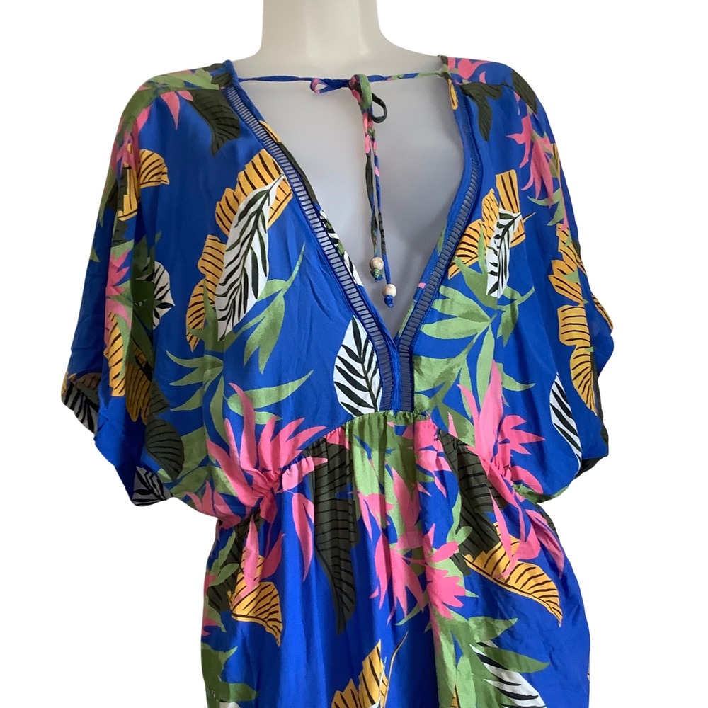 Desigual Womens Tropical Floral V-Neck Mini Dress Blue Pink Green Size L